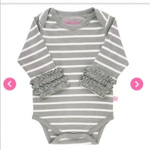 Gray & Ivory Stripe Ruffled Long Sleeve Bodysuit